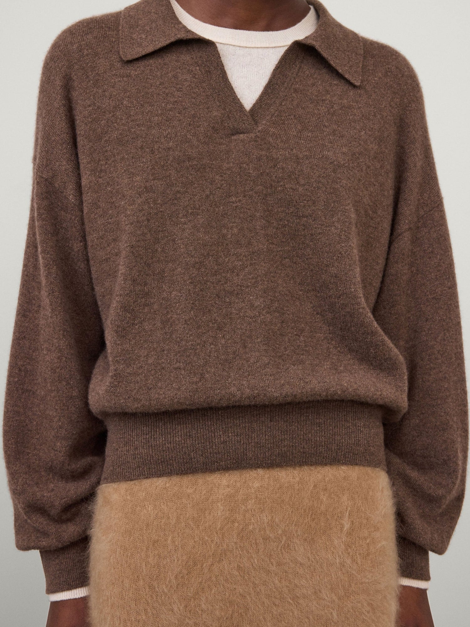 Katriel cashmere polo shirt neckline sweater, dark truffle