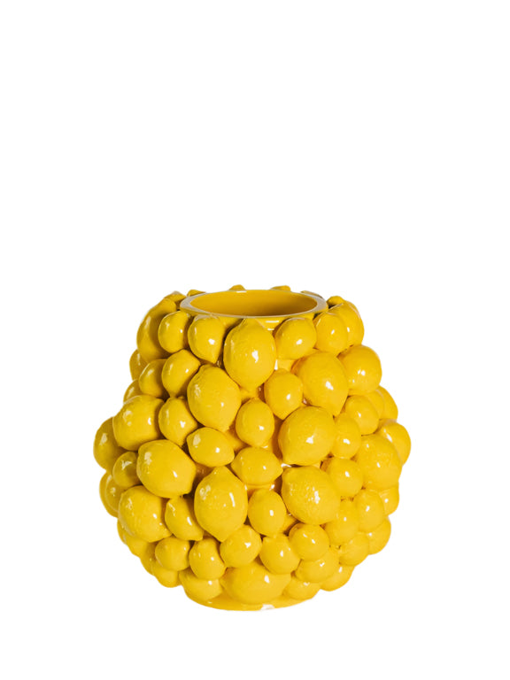 Medium ceramic vase with citrus fruits, light yellow (20x20cm)