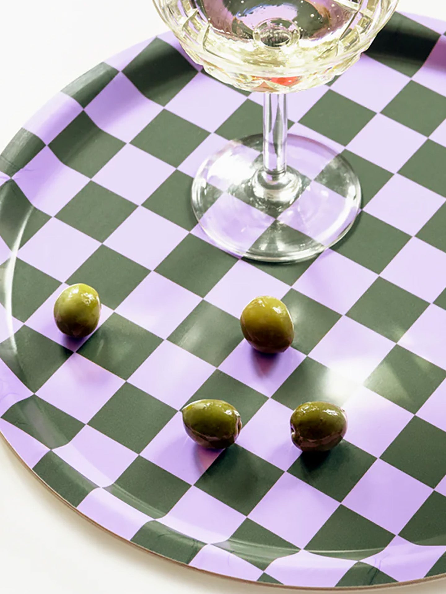 Lilac / Olive CHECKER Round Serving Tray - 31 cm