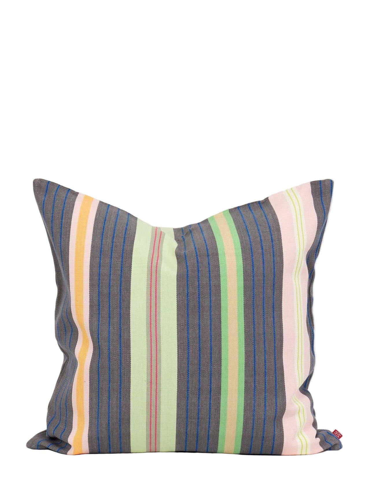 Striped pillow with multicolor pattern on a white background