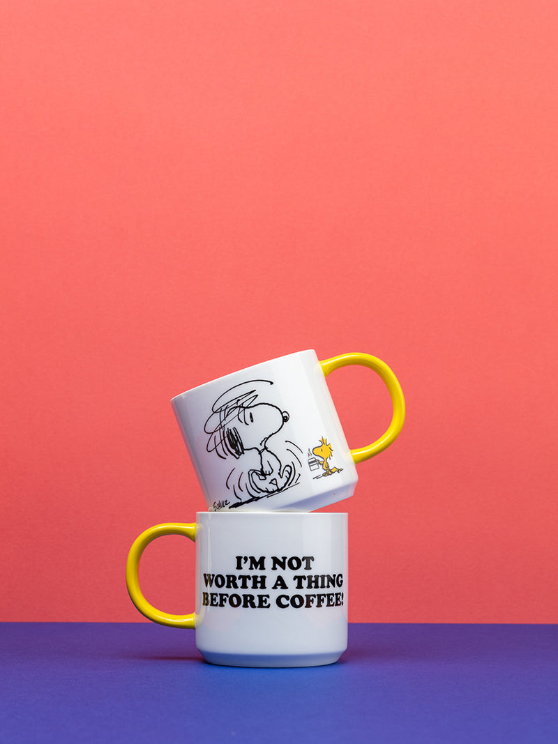 I'm not worth a thing before coffee Peanuts mug