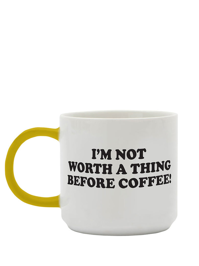 I'm not worth a thing before coffee Peanuts mug