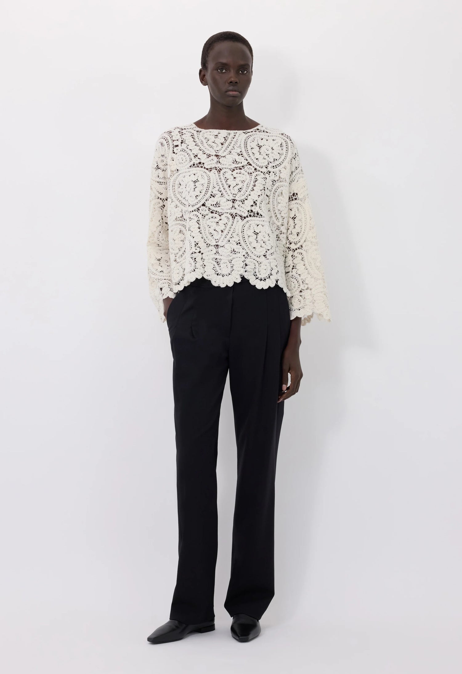 Arold round neck boxy sweater, ivory