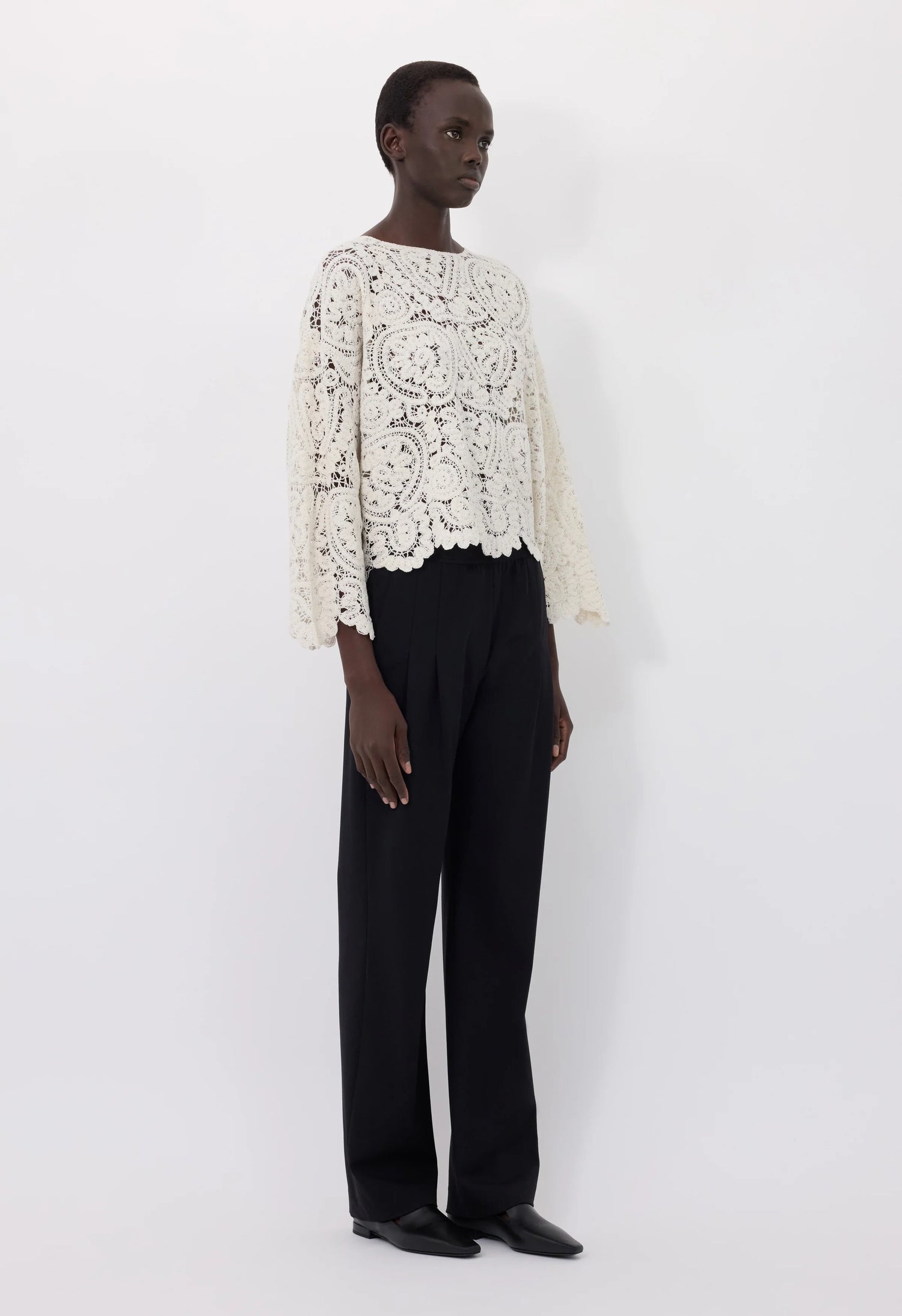 Arold round neck boxy sweater, ivory