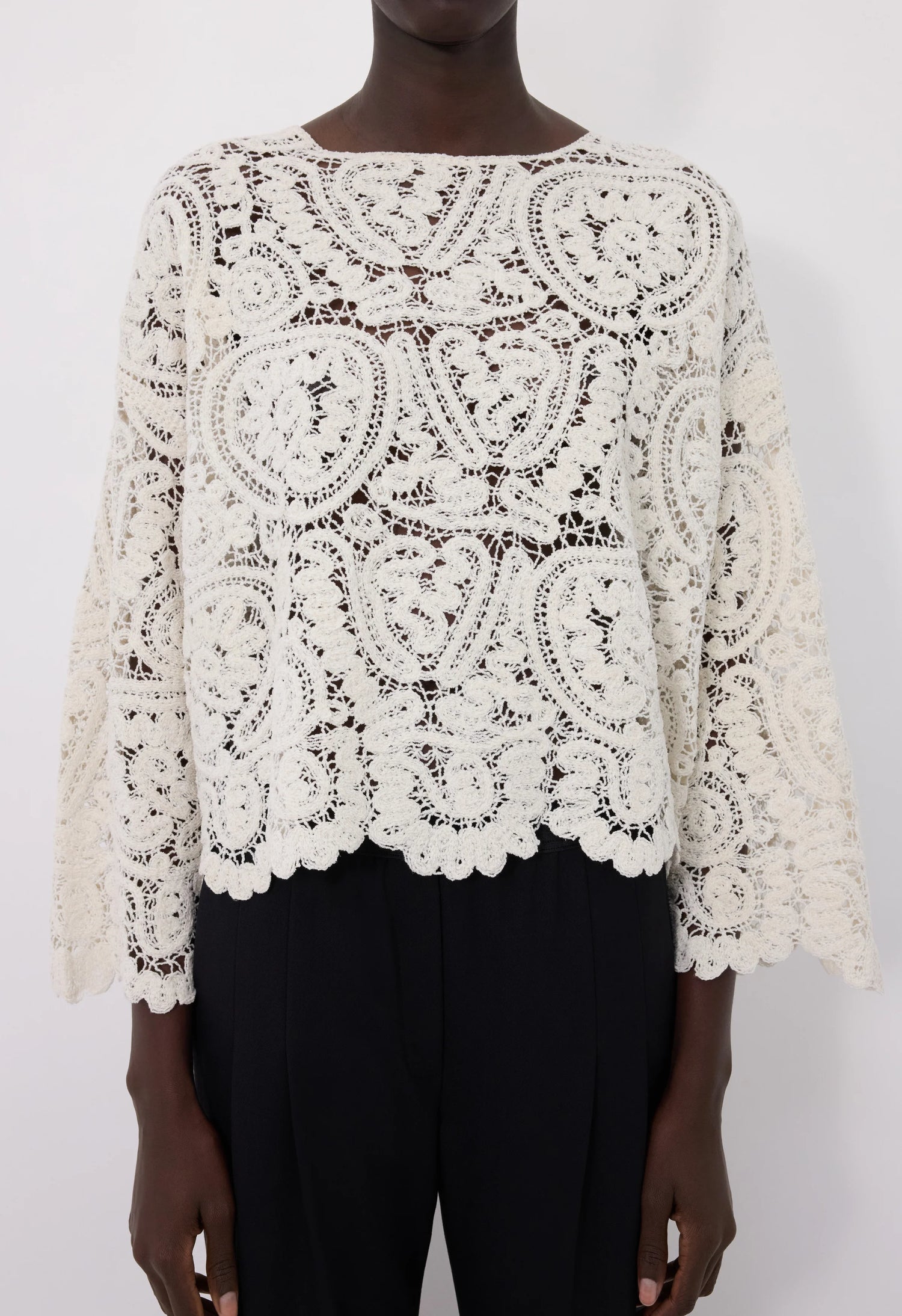 Arold round neck boxy sweater, ivory