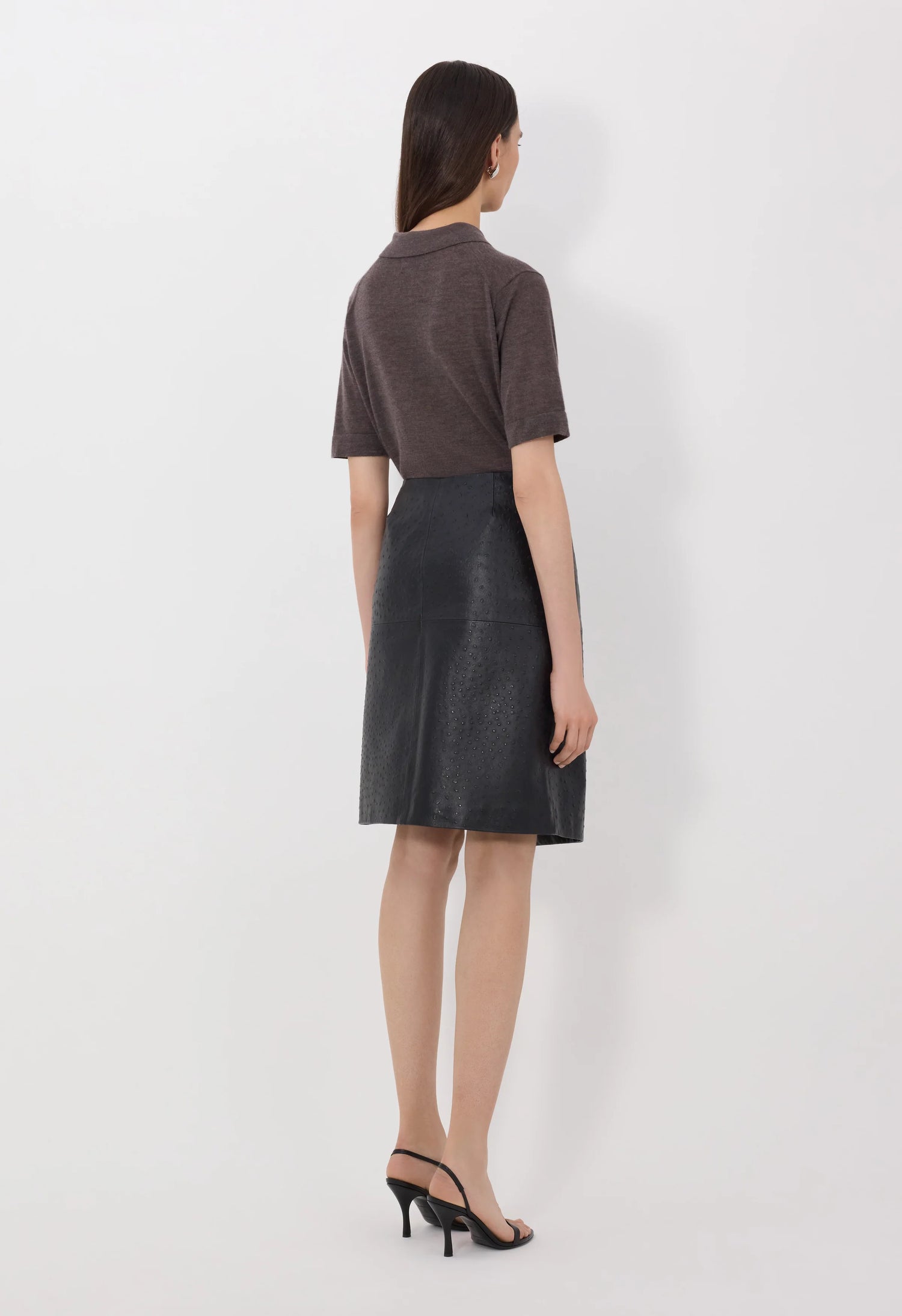 Gora ostrich-effect leather wrap skirt, black