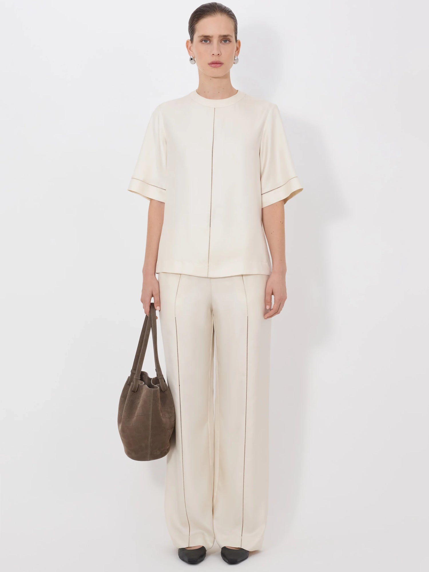 Havana silk twill top, ivory