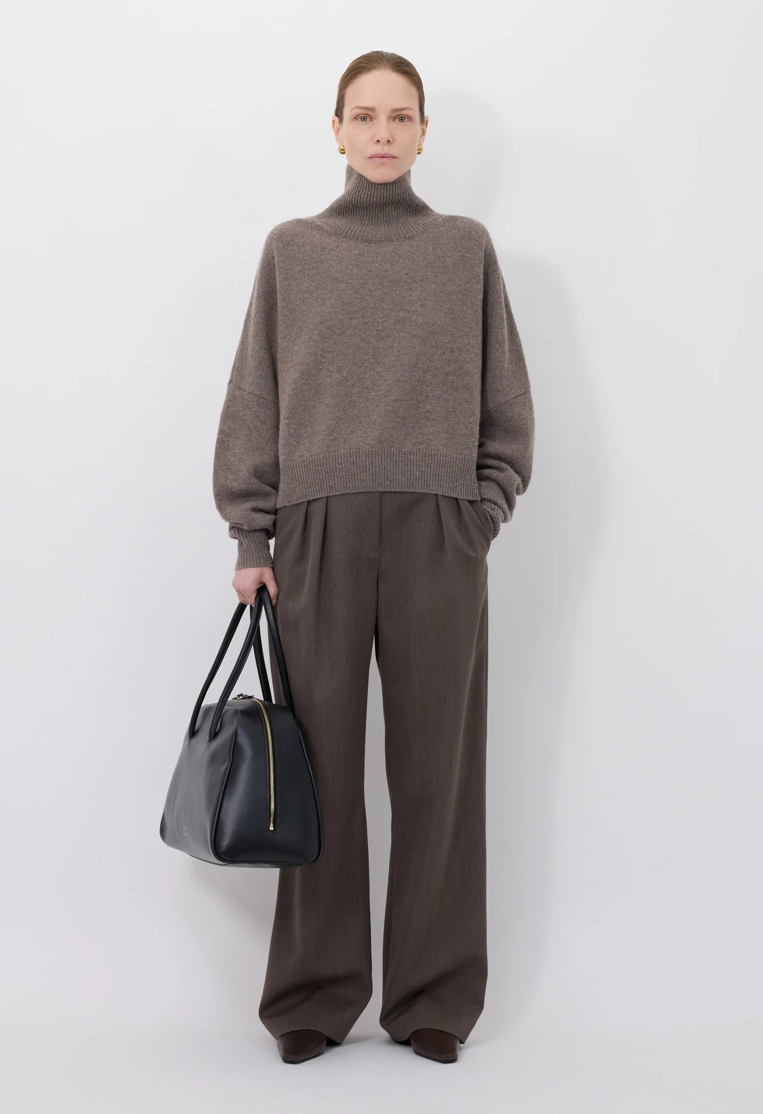 Luke stand collar sweater, taupe melange