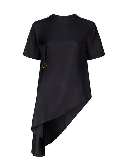 Madea asymmetric silk twill top, black