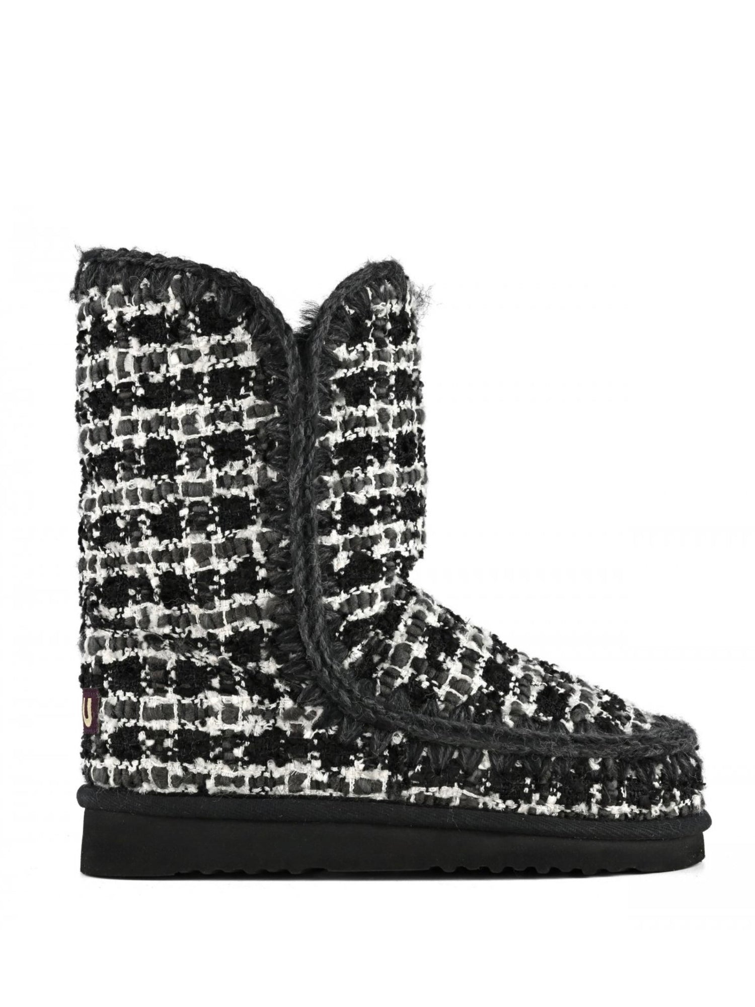 Inner wedge boots, black-white tweed with lurex