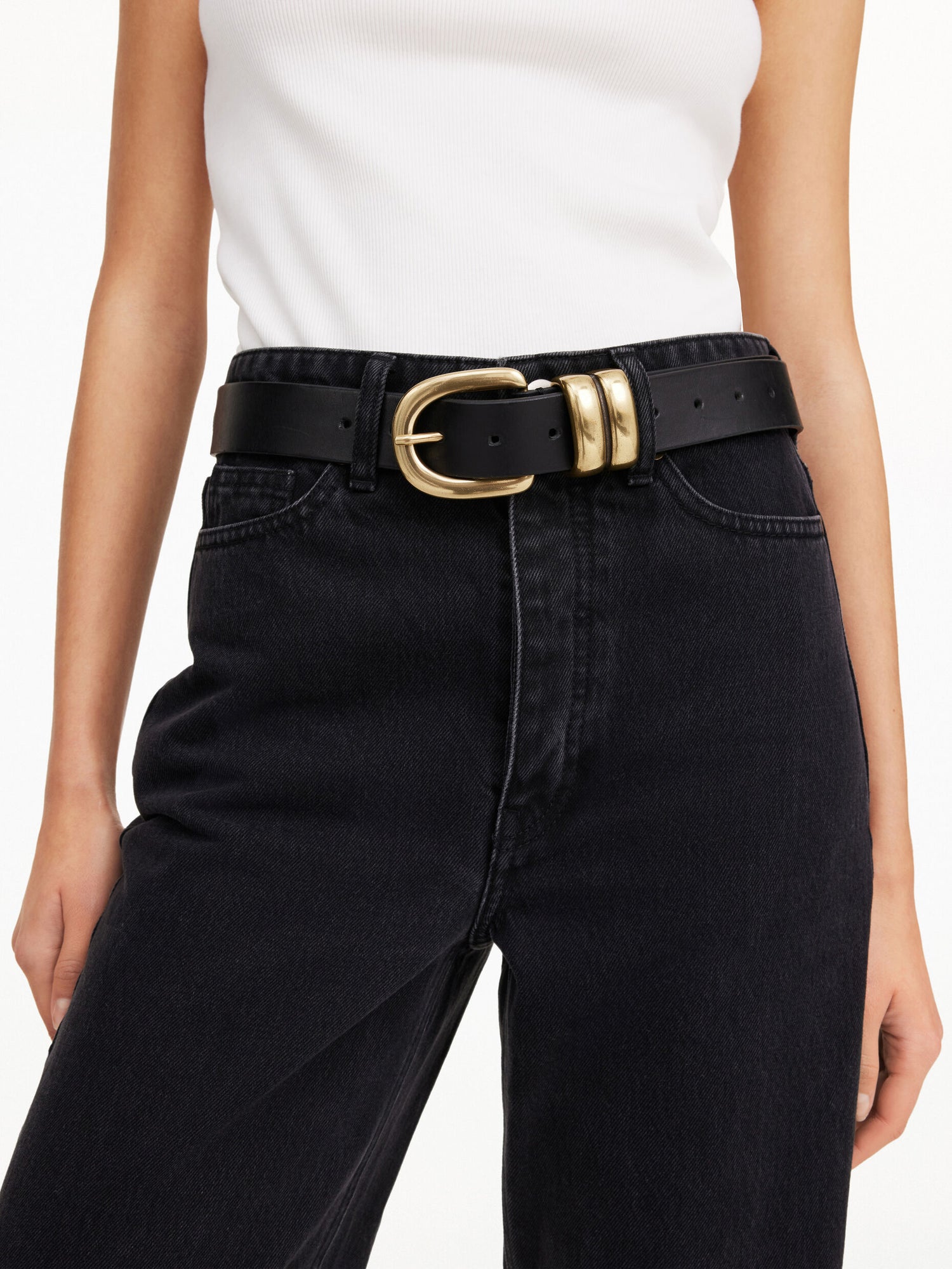 Zoira leather belt, black-gold