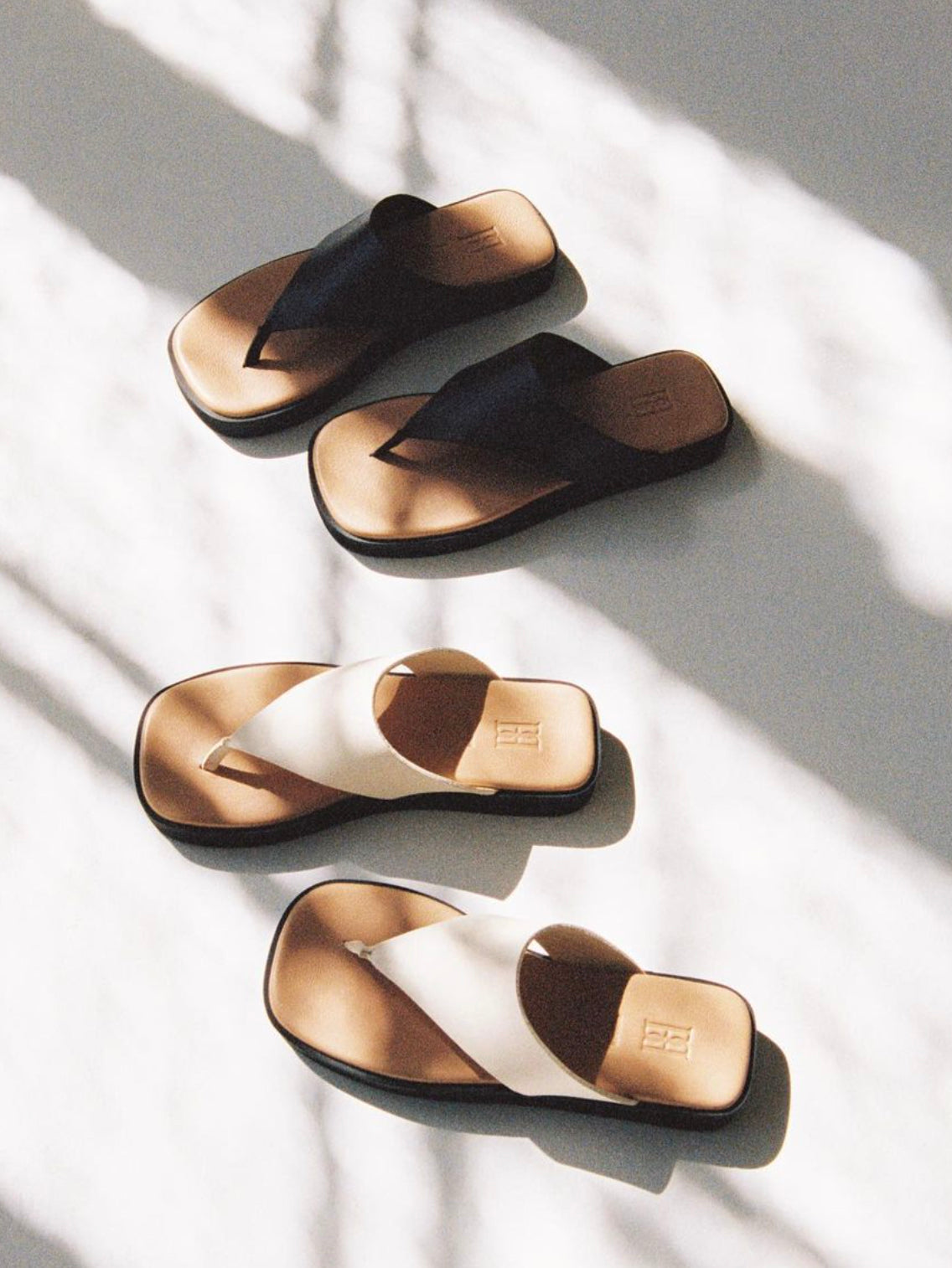 Marisol flip flop leather sandals, vanilla cream