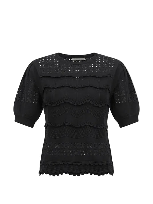 Black lace top on a white background