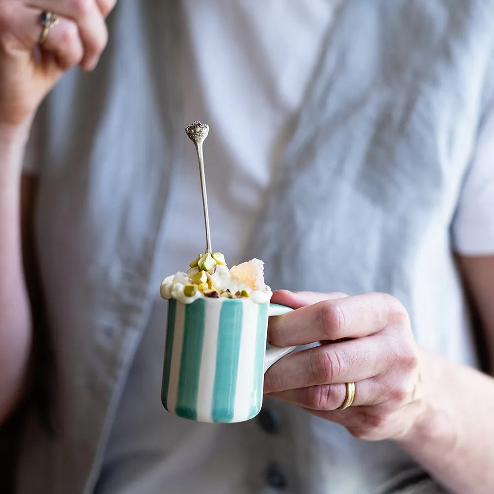 Candy stripe espresso cup, paprika red