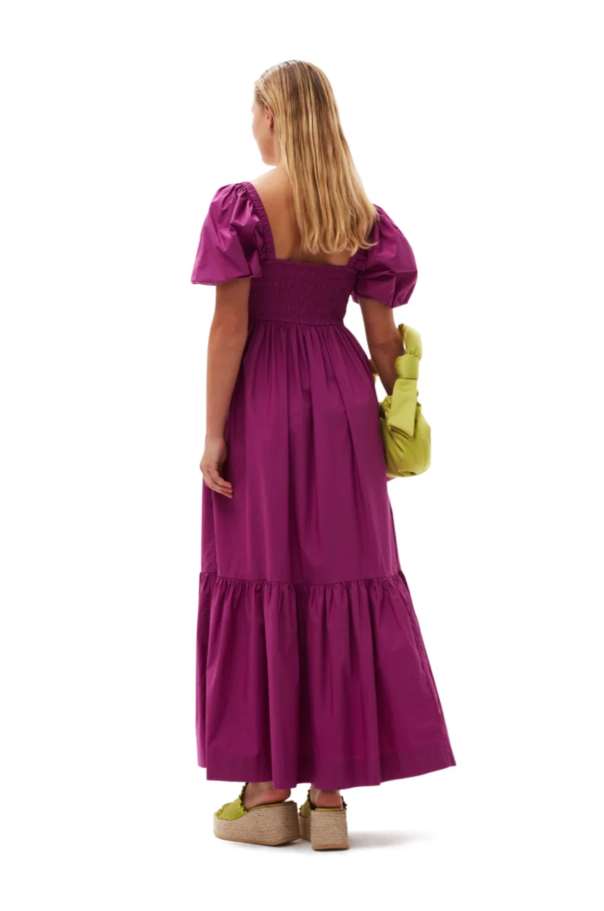 Cotton poplin smock maxi dress, purple wine
