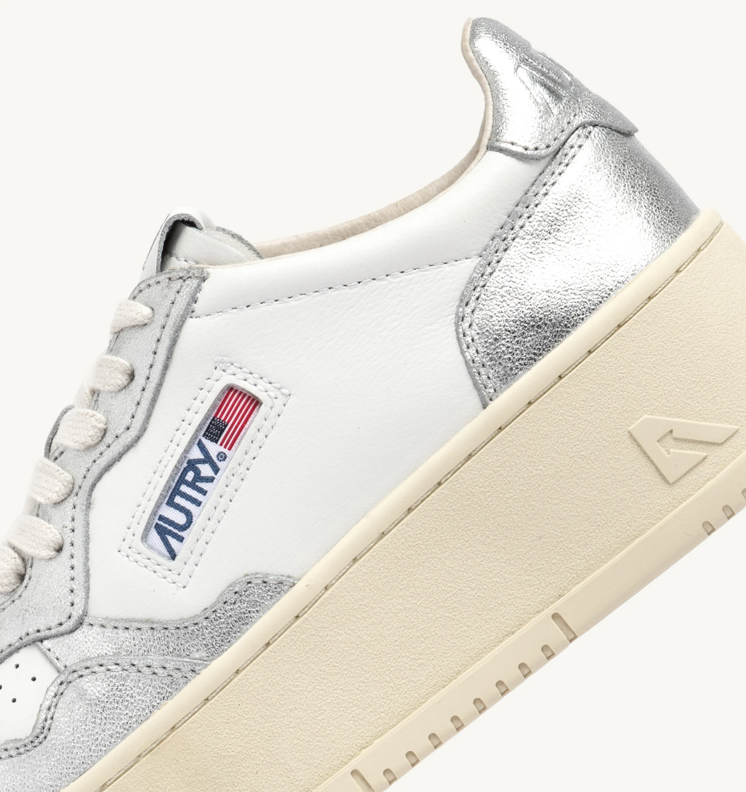 Medalist platform sneakers, leather white-silver