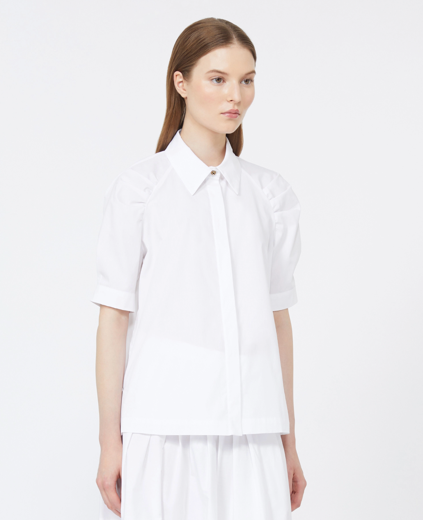 Amore puff sleeve cotton shirt, optical white