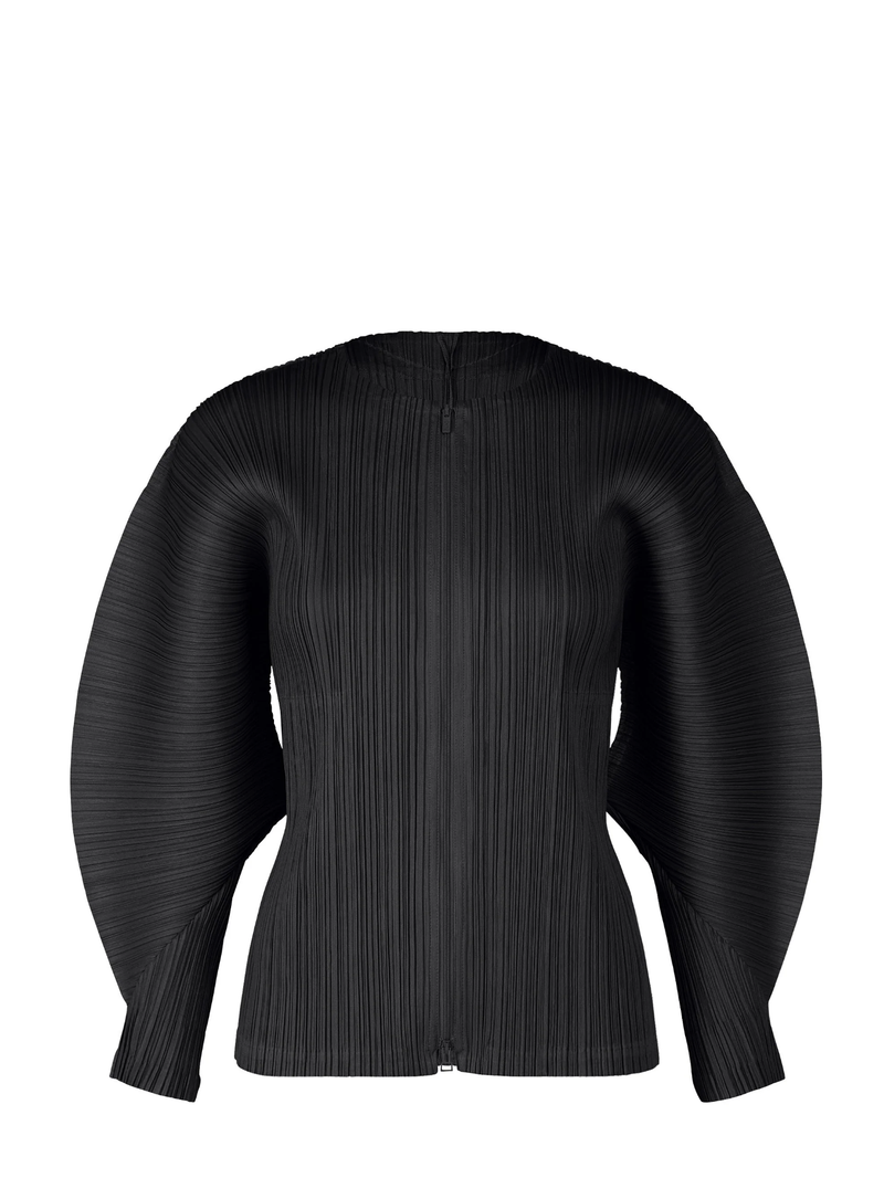 Two-way zip pleated jacket w. rounded sleeves, black