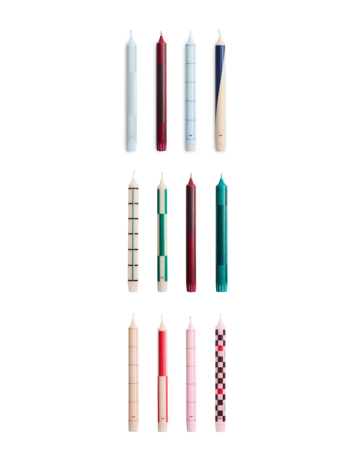 Pattern candle set of 4, 3 colour combos