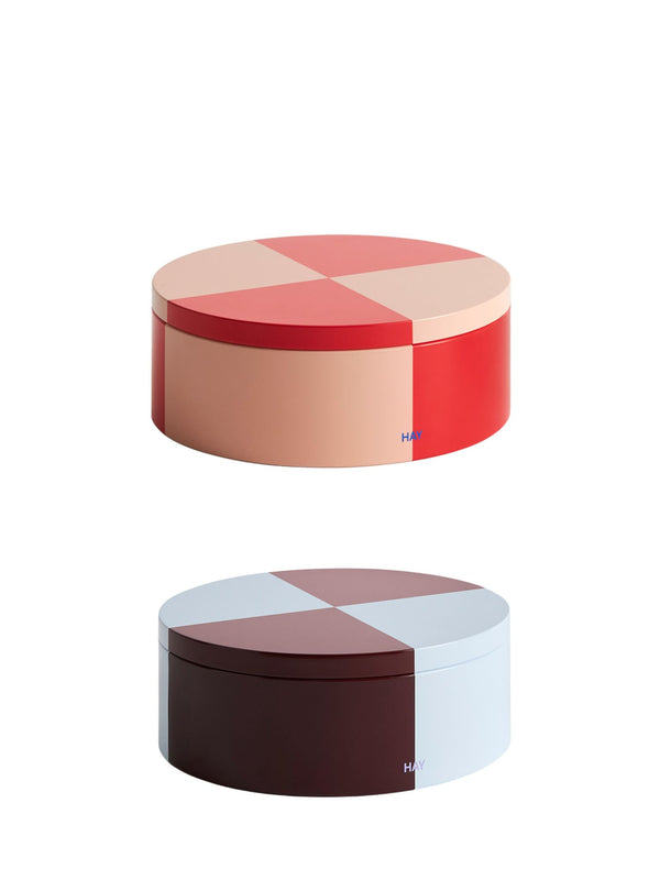Tin round container, 2 colour combos