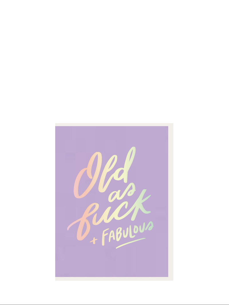 Purple birthday card with colorful text on a white background