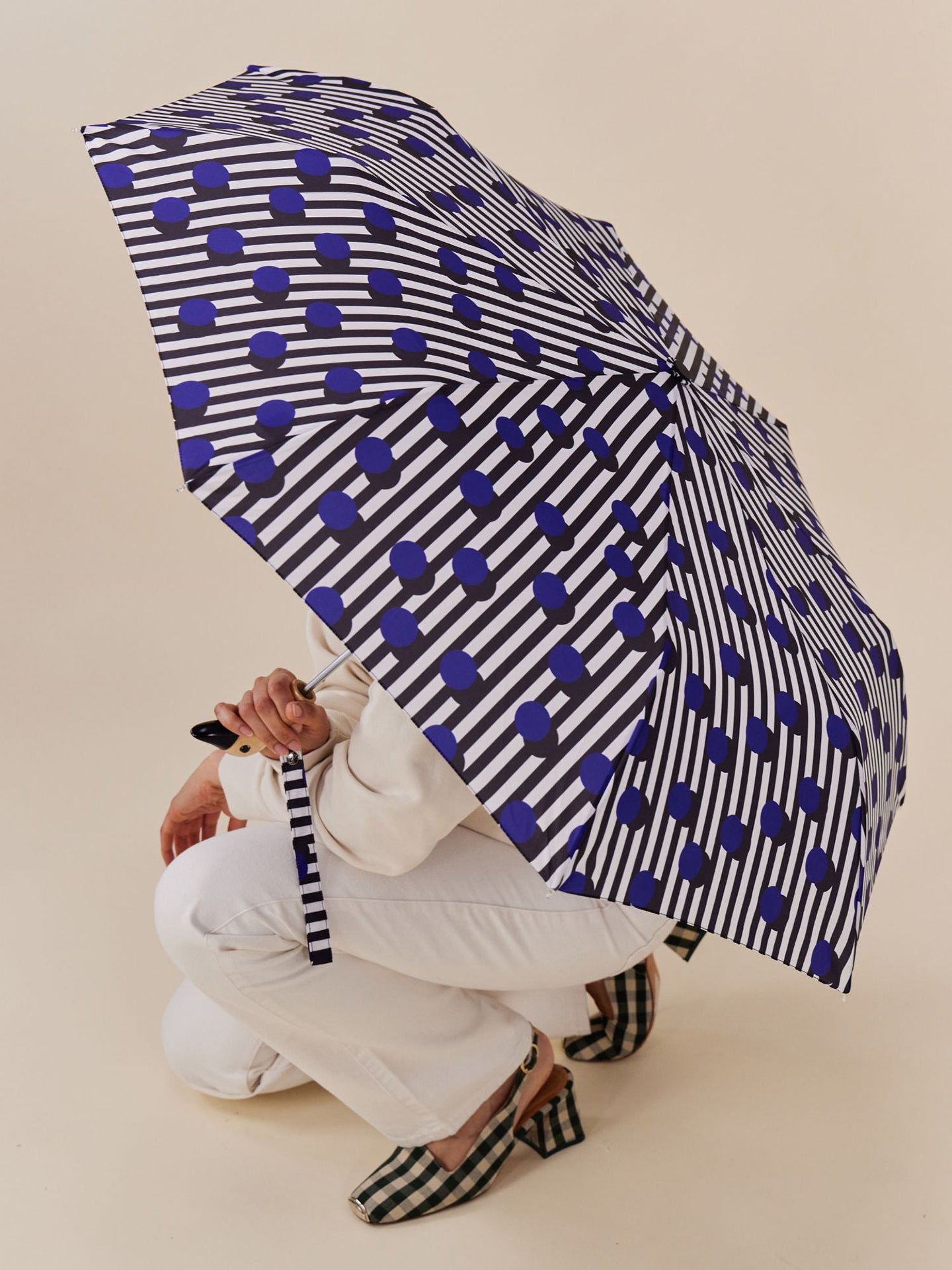 Duck Umbrella, Polkastripe (black/blue/white)