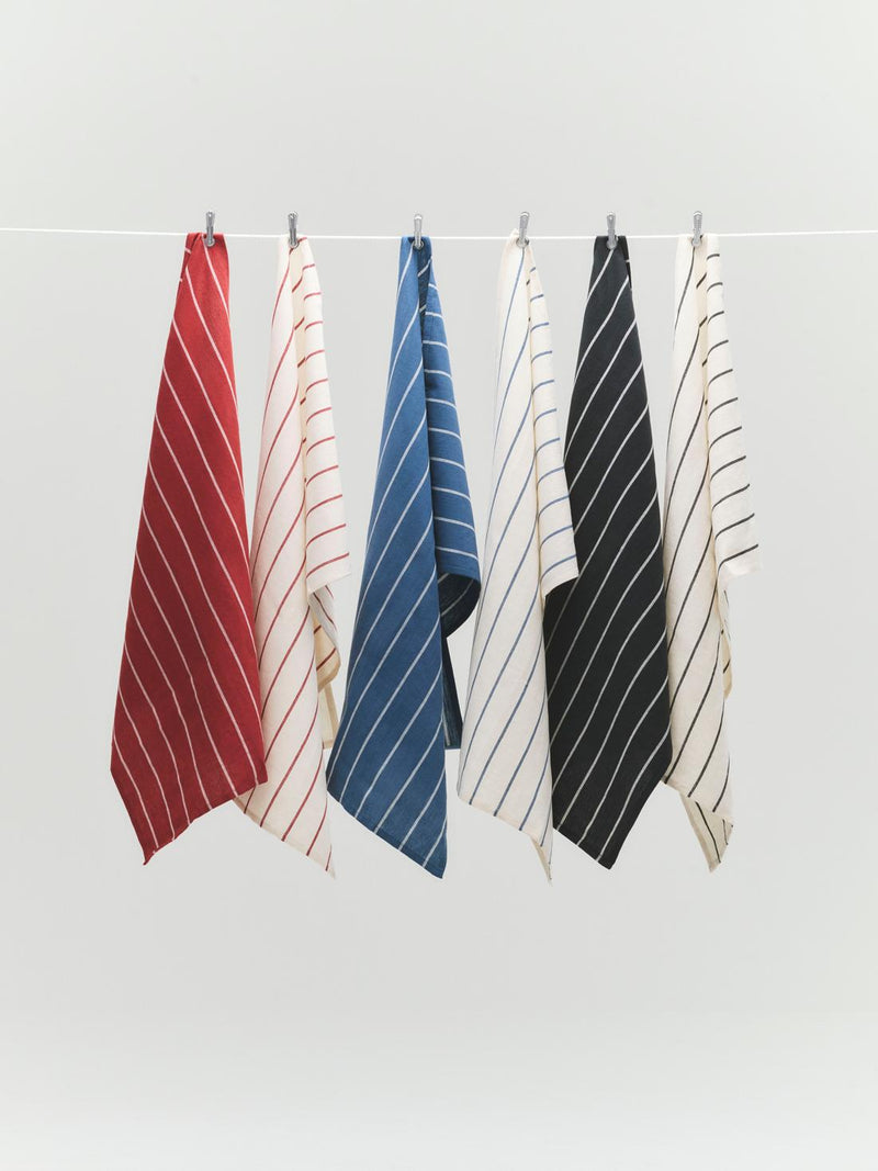 Outdoor Market striped tea towels, set of 2 (black/blue set)