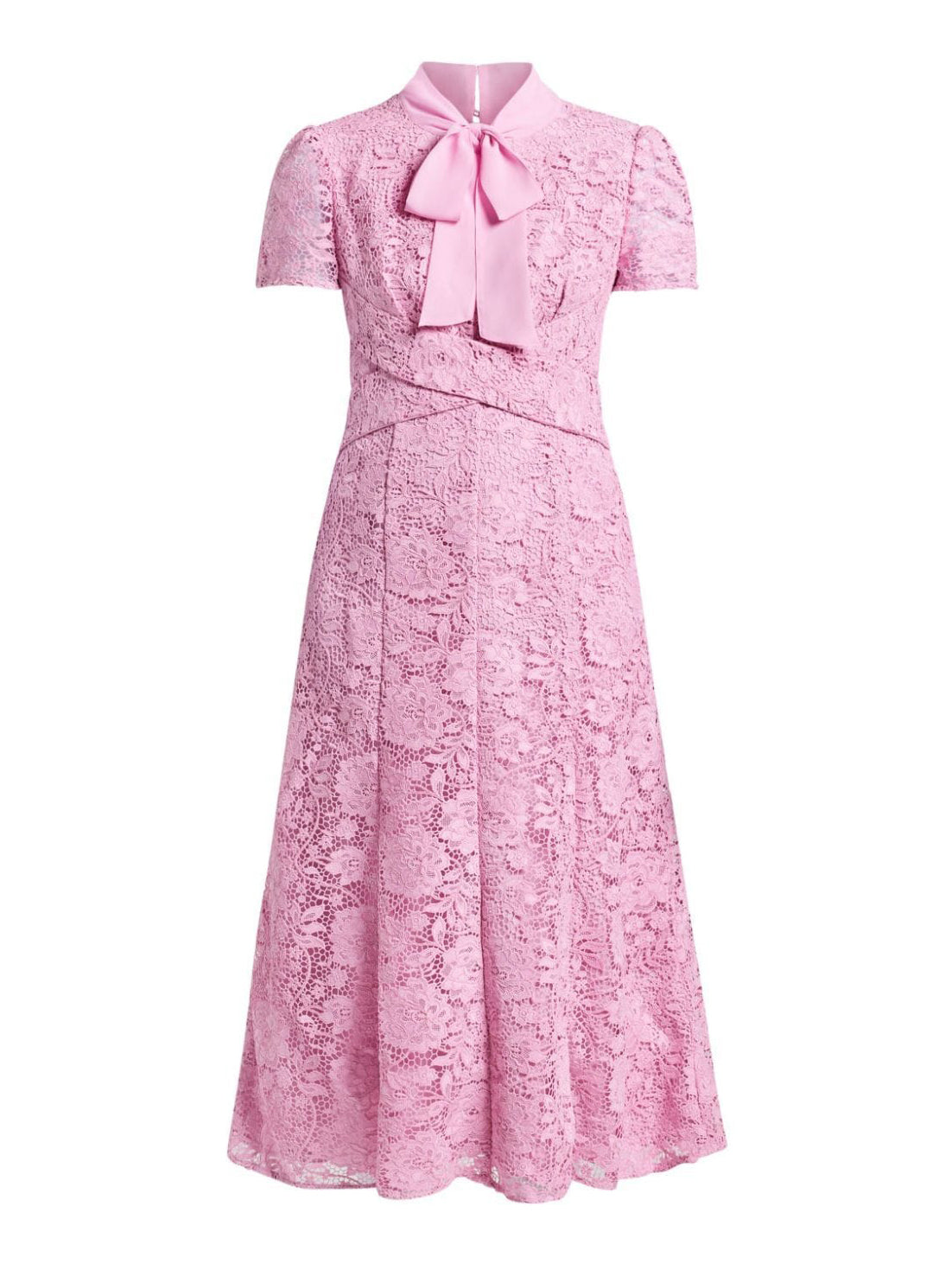 PINK CORD LACE CROSSOVER MIDI DRESS, pink