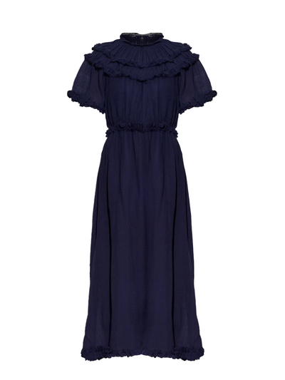 Ayan short sleeve wool midi dress, midnight blue
