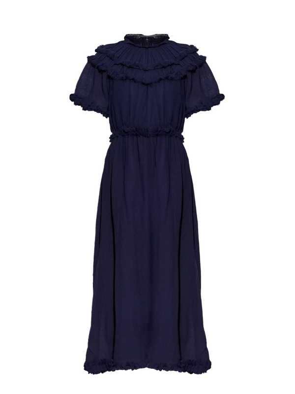 Ayan short sleeve wool midi dress, midnight blue