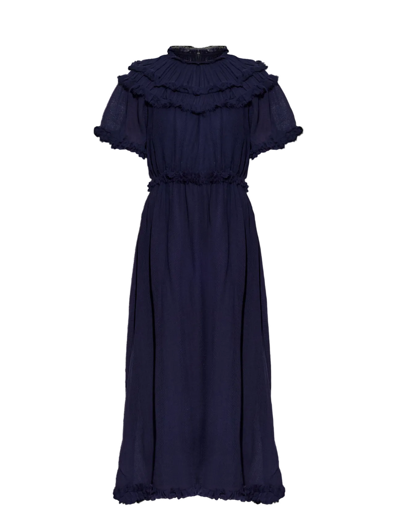 Ayan short sleeve wool midi dress, midnight blue