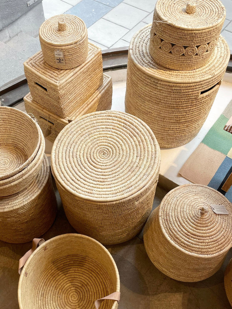 Palm laundry basket w/ lid (L), natural