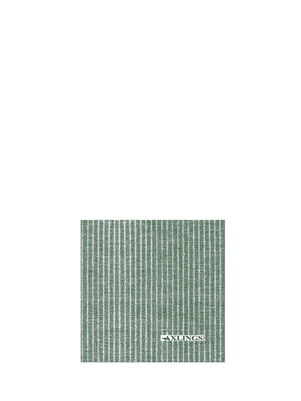 A square fabric-looking napkin with a green and white vertical stripe pattern, featuring the brand name 'AXLINGS' printed in a small white box near the bottom center.