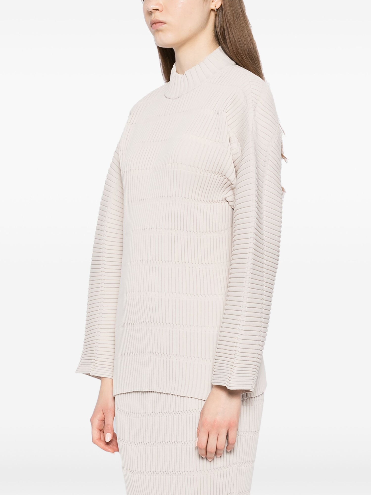 Pleated Long Sleeve Knit, Ivory