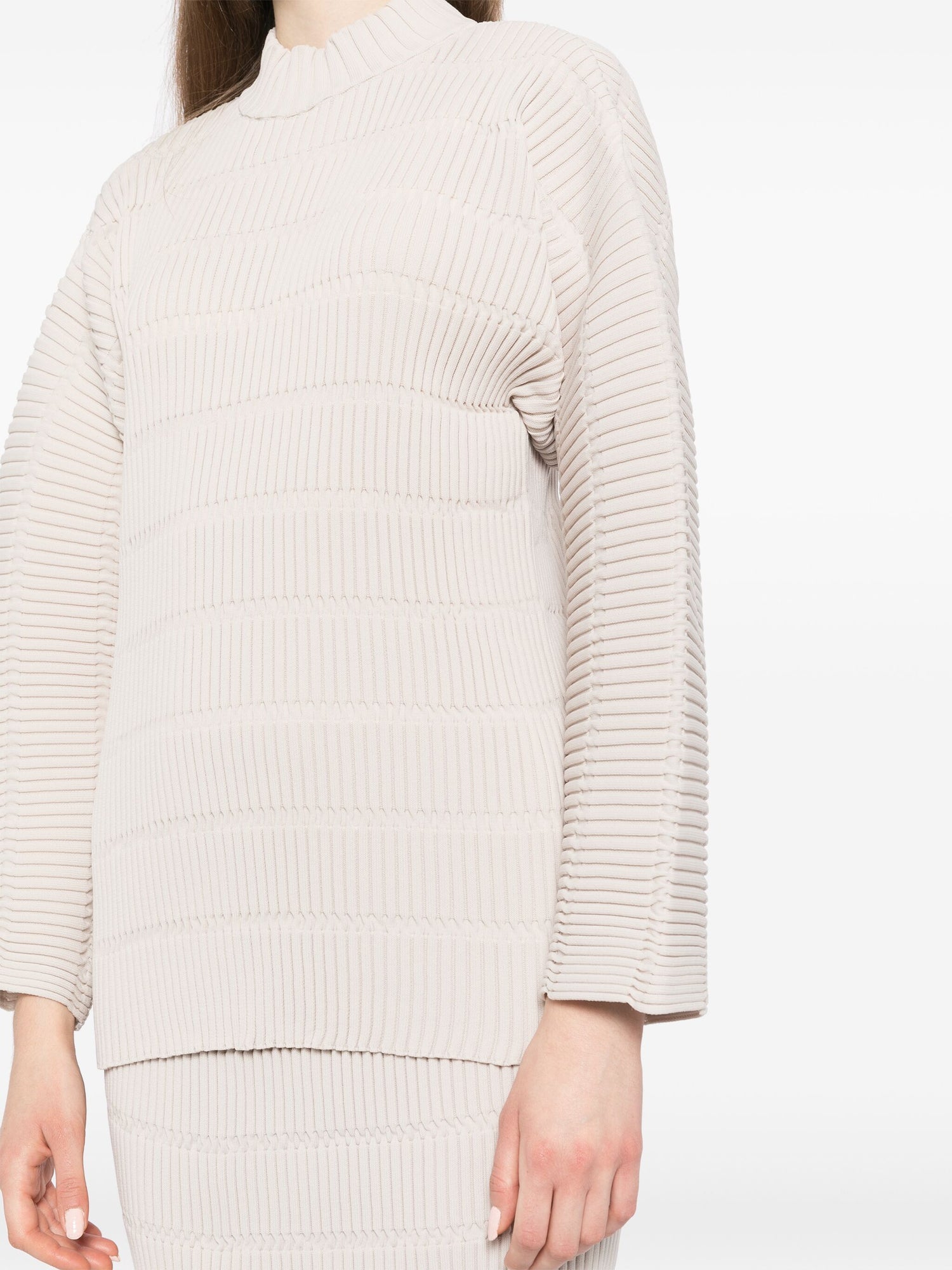 Pleated Long Sleeve Knit, Ivory