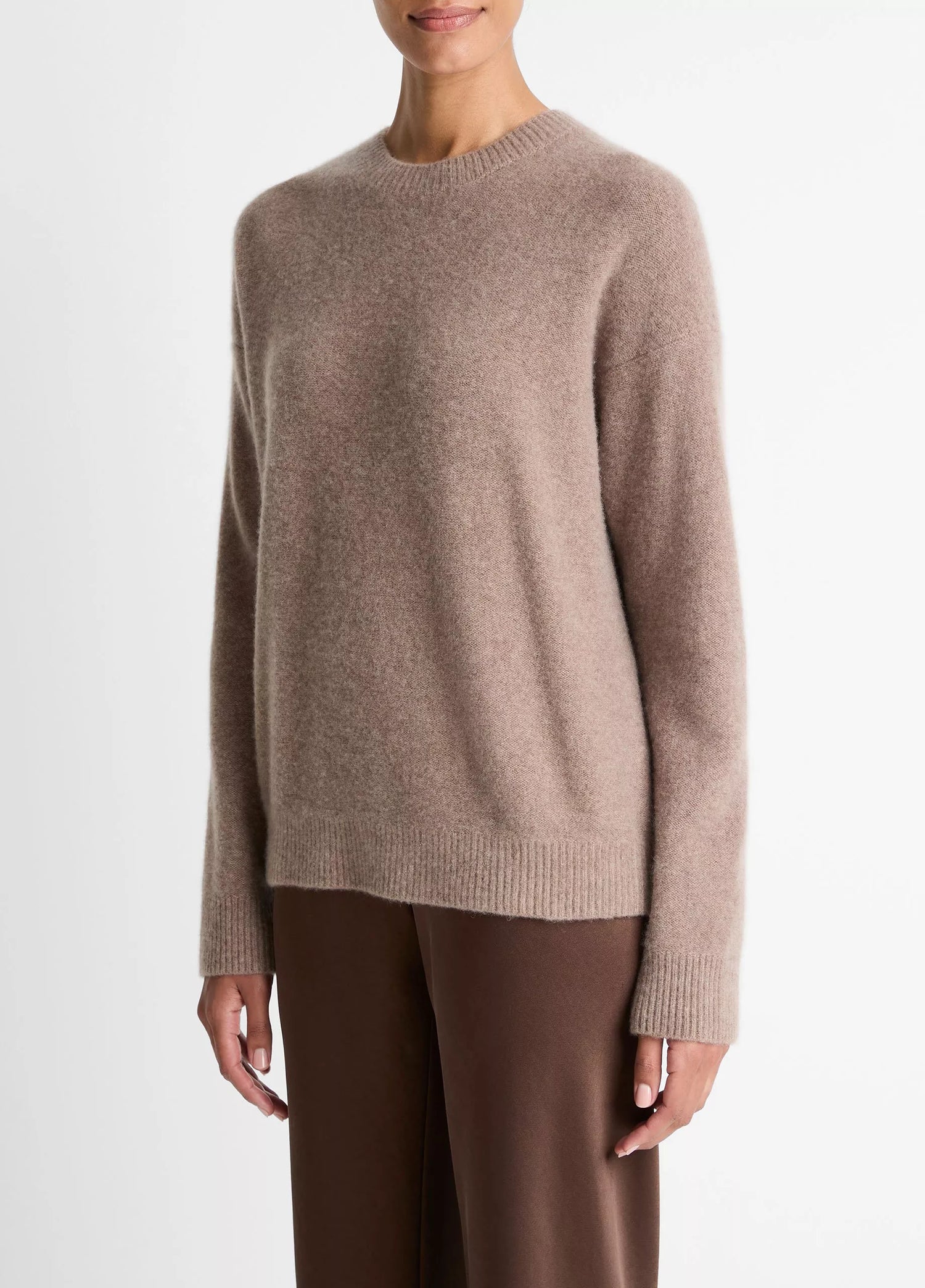 Boiled cashmere crewneck pullover, beige