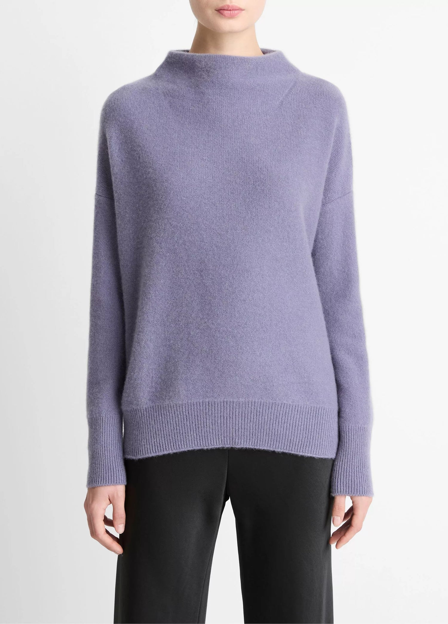 Boiled cashmere funnel neck pullover, lavender