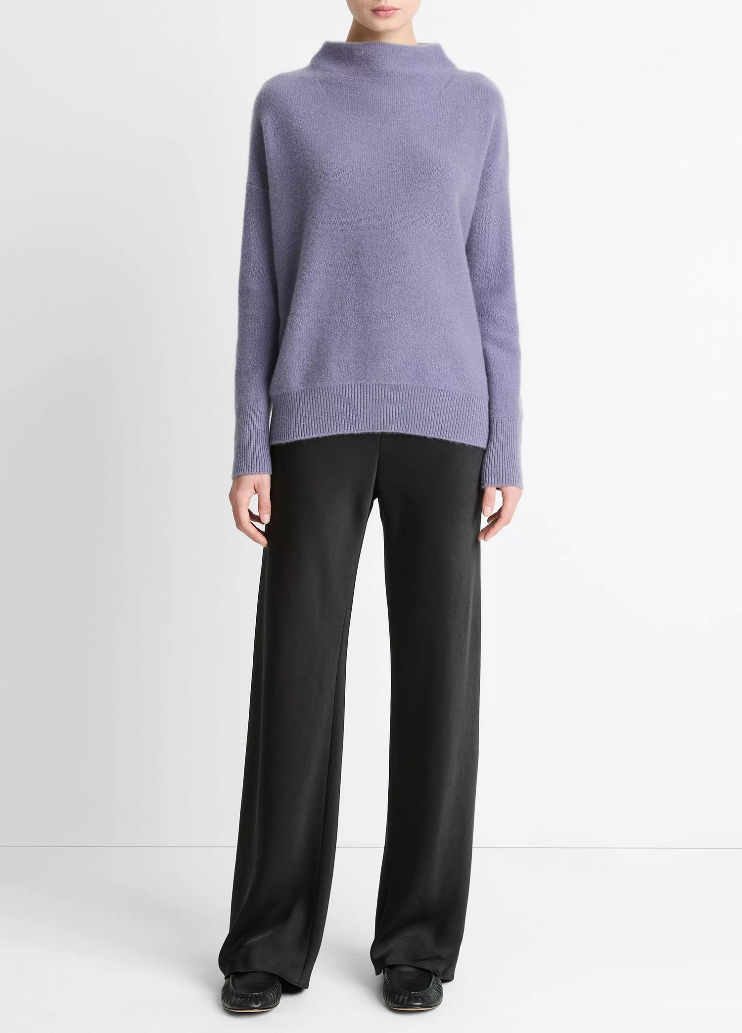 Boiled cashmere funnel neck pullover, lavender