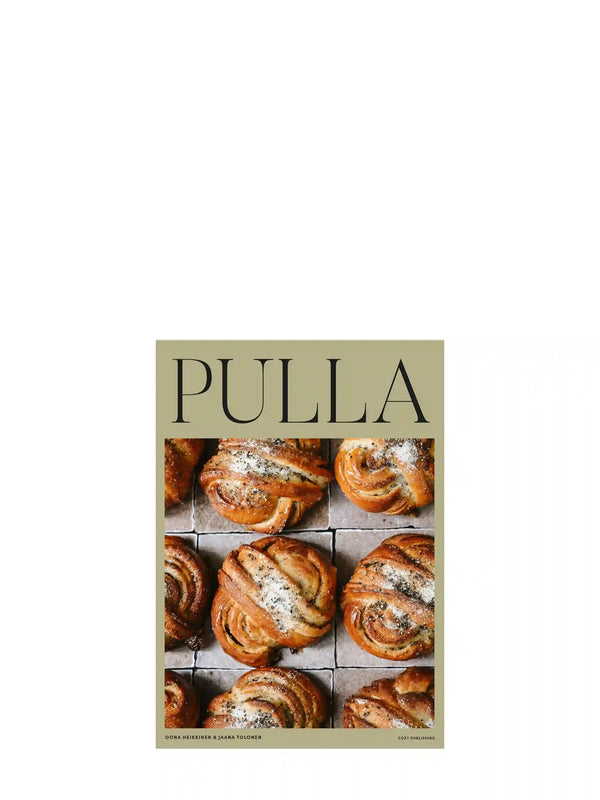 A rectangular Pulla book featuring a grid of golden-brown baked pastries on a light background, with the word 'PULLA' in large black letters at the top.
