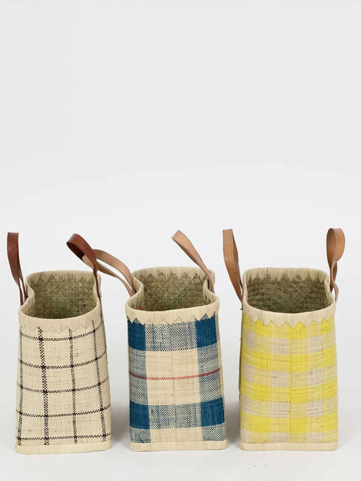 Checkered raffia bag, blue/nature, 2 sizes
