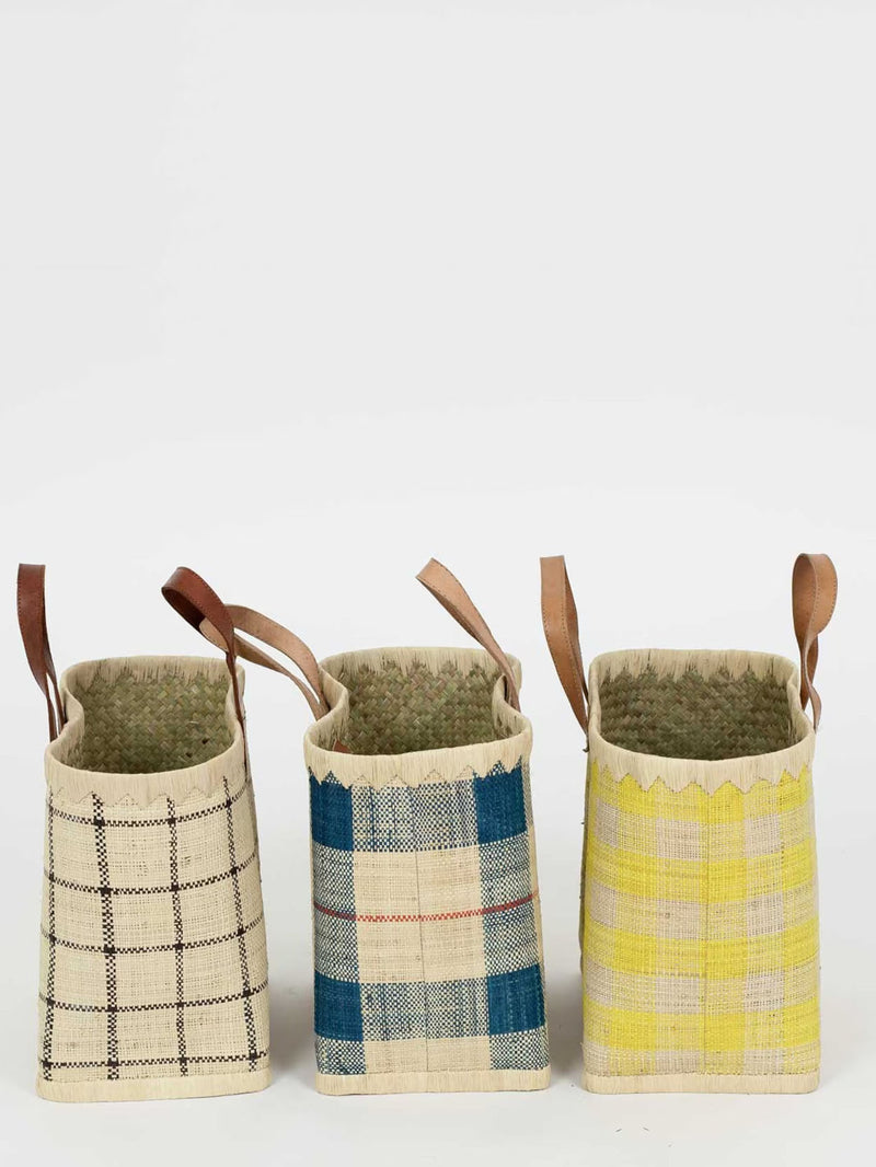 Checkered raffia bag, blue/nature, 2 sizes