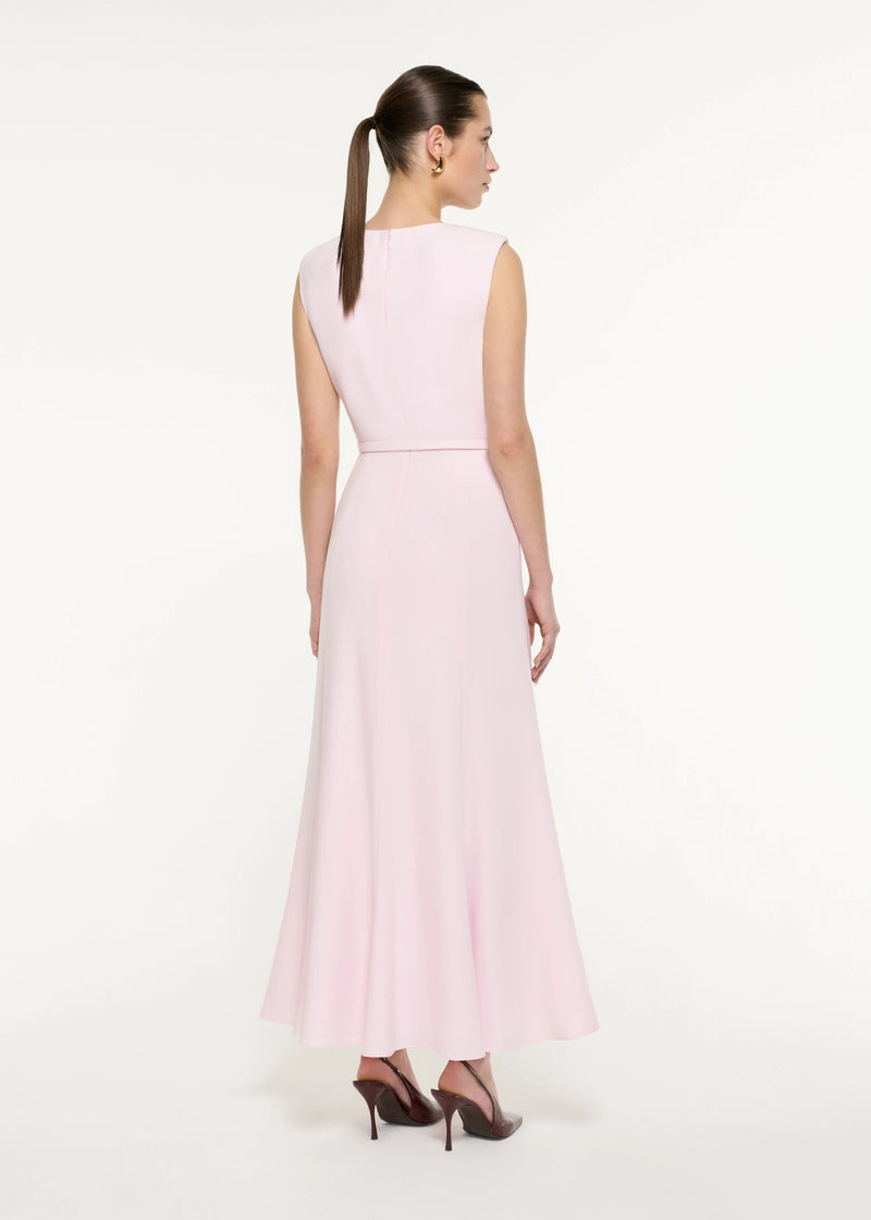 Bow Drape Satin Crepe Maxi Dress, light pink