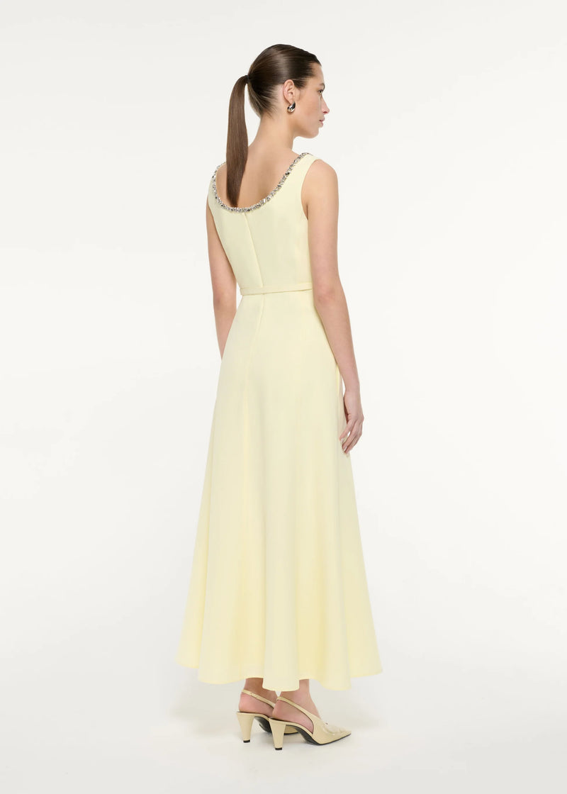 Embellished Heavy Cady Maxi Dress, light yellow