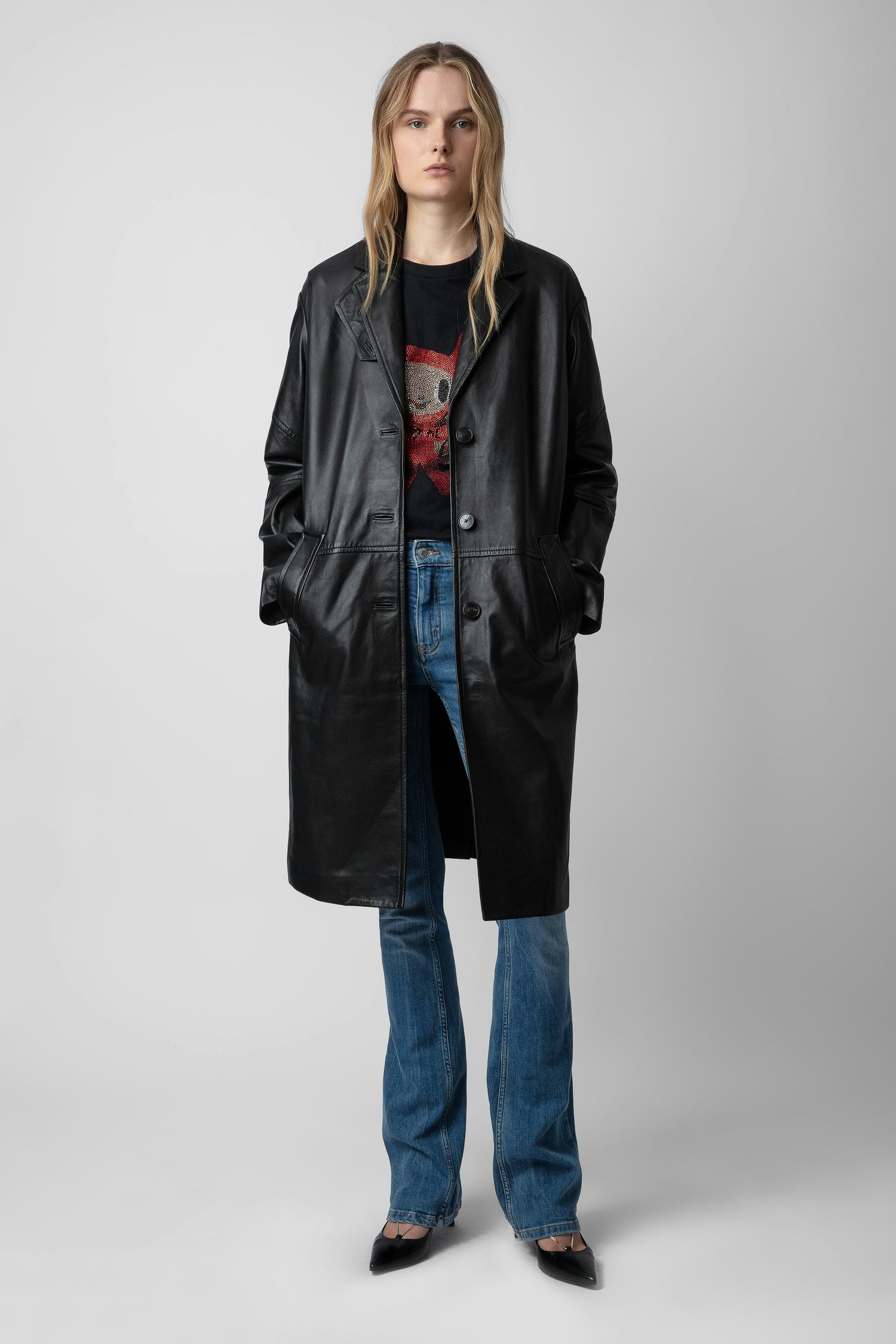 ZADIG & VOLTAIRE: Macari buttoned leather coat, black