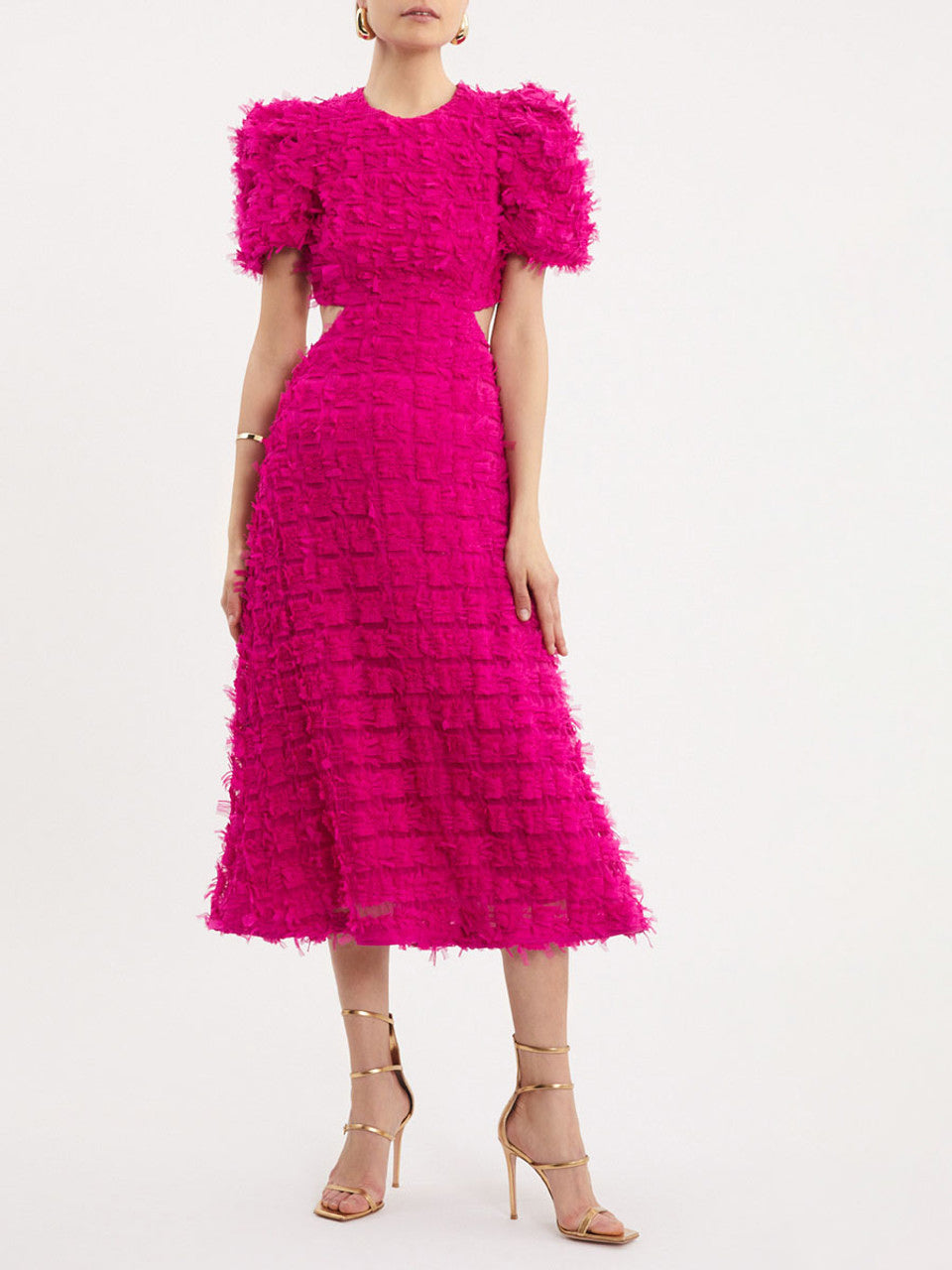 CHERIE AMOUR PUFF SLEEVE MIDI dress, HOT PINK