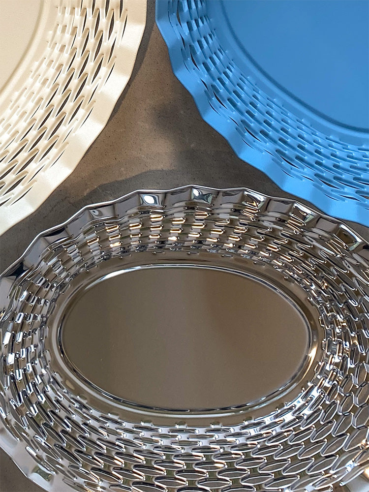 Metal bread basket, Large oval, Stainless steel