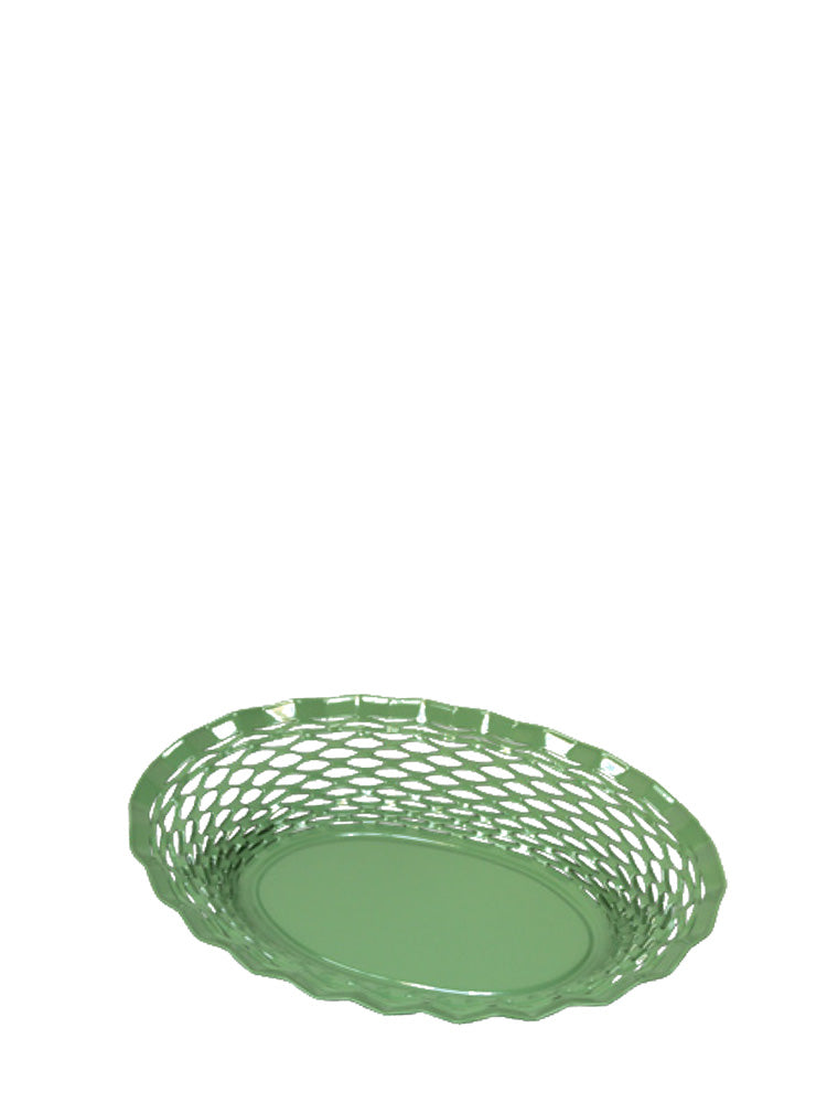 Metal bread basket, small oval, green