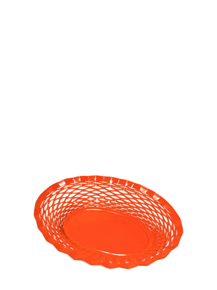 Metal bread basket, small oval, orange