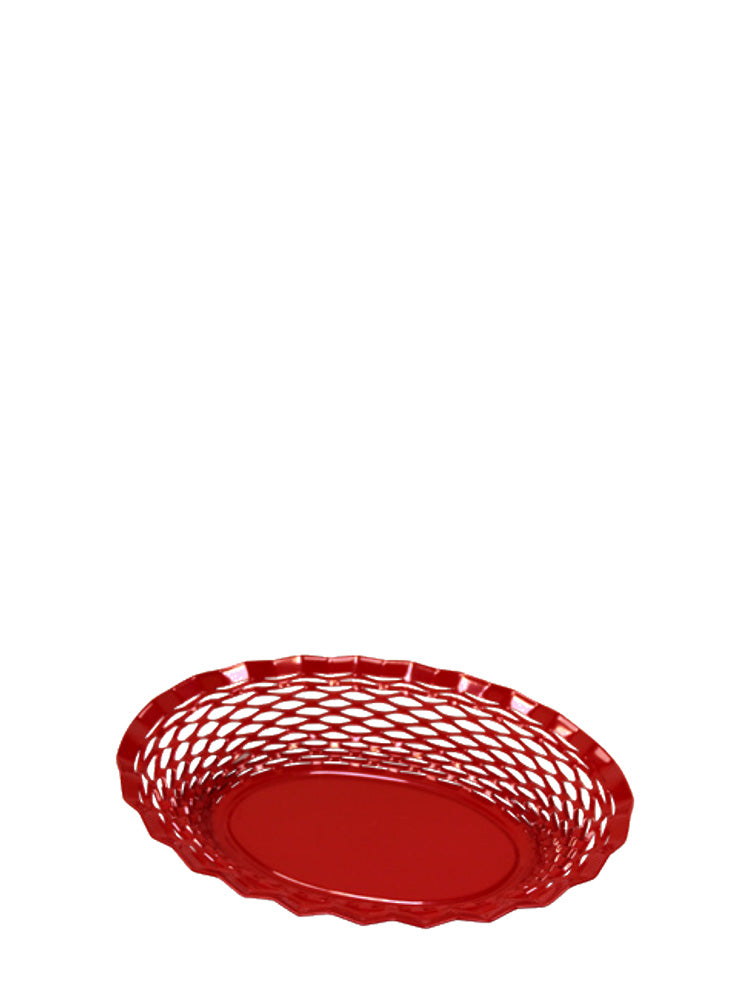 Metal bread basket, small oval, red