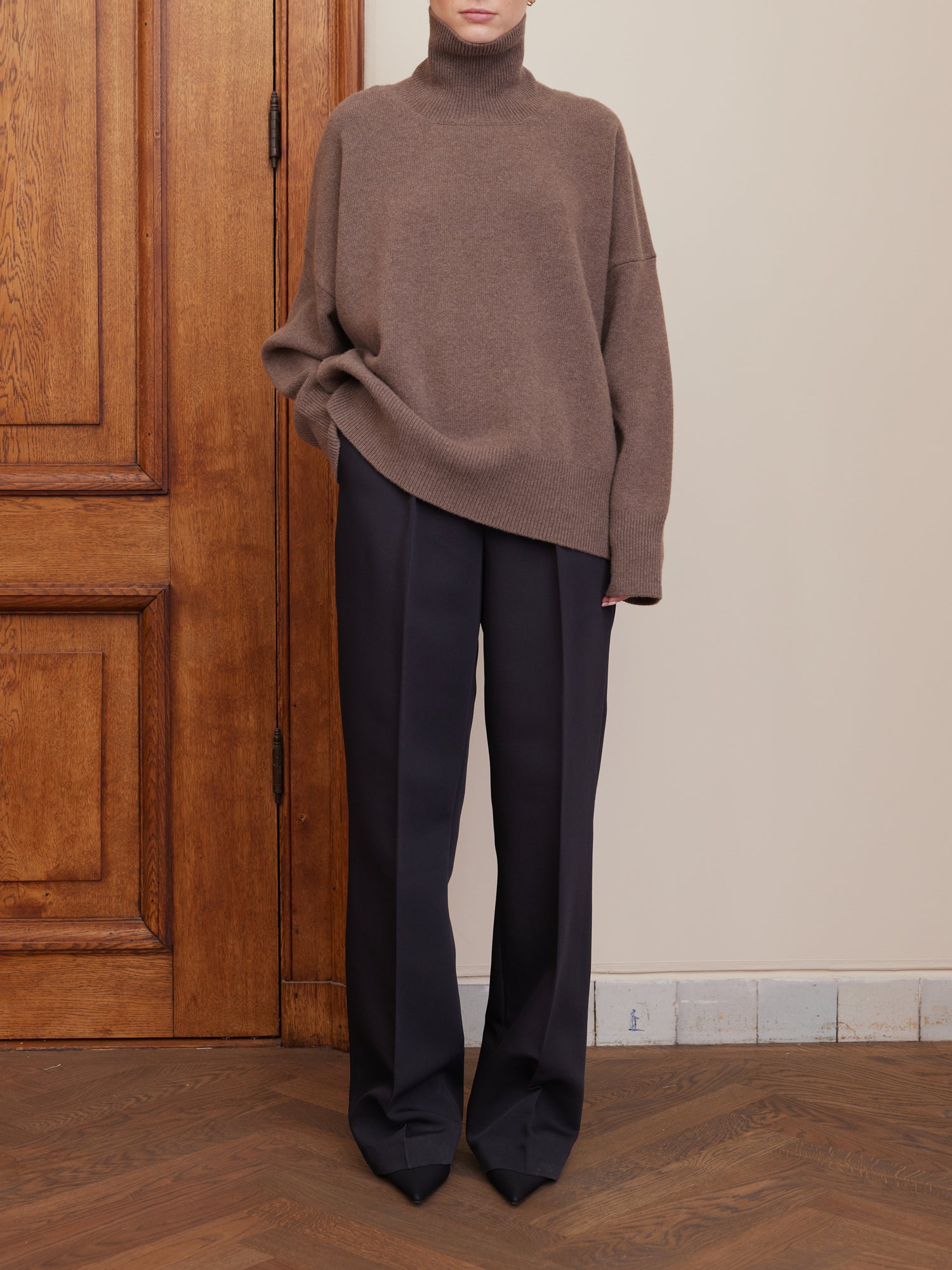 Classic turtleneck wool jumper, taupe melange